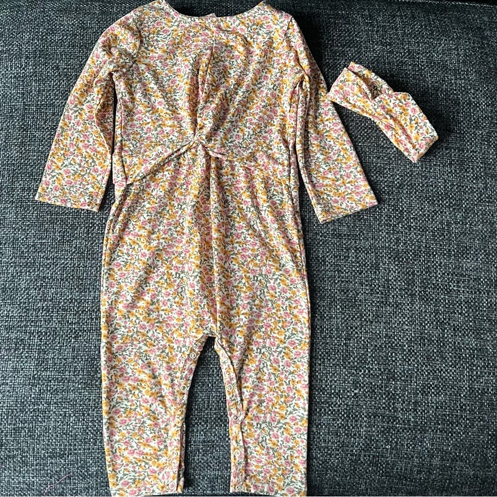 Jessica Simpson Floral Coverall with Headband Set Size 24 Months